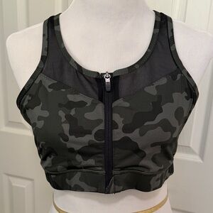 Handful The Closer Green & Black Camo Sports Bra with Front Zipper